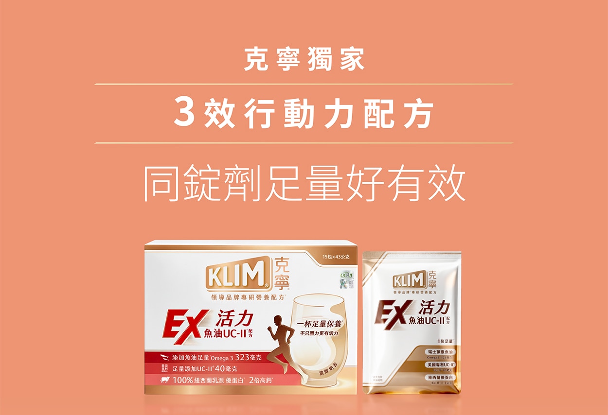 克寧獨家3效行動力配方， 同錠劑足量好有效