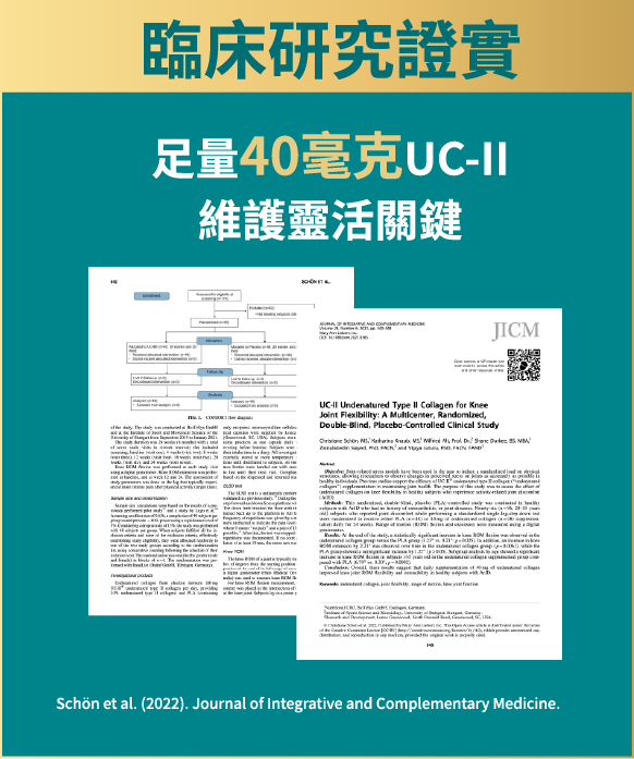 臨床研究證實 足量40毫克UC-II 維護靈活關鍵